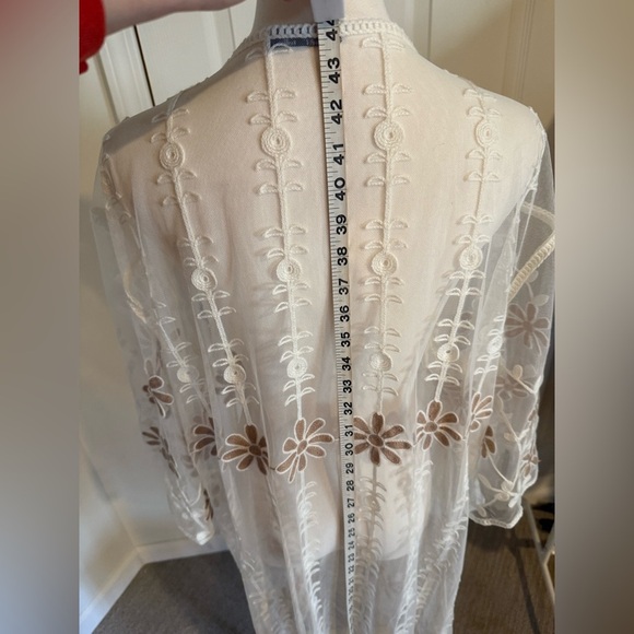 Sheer Embroidered Kimono Duster – Ivory Floral Lace, NWOT - Picture 5 of 12